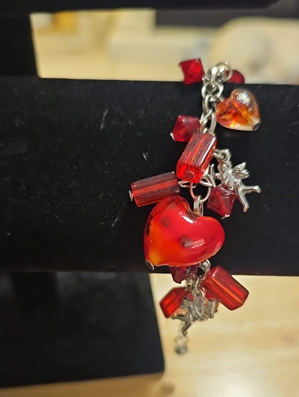 Red Heart Charm Bracelet -glass Beads Women Jewelry. So Cute